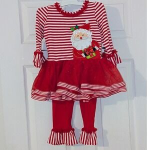 Rare Too! Girls 24M Christmas‎ Santa Striped Tutu Tunic and Ruffle Leggings Set